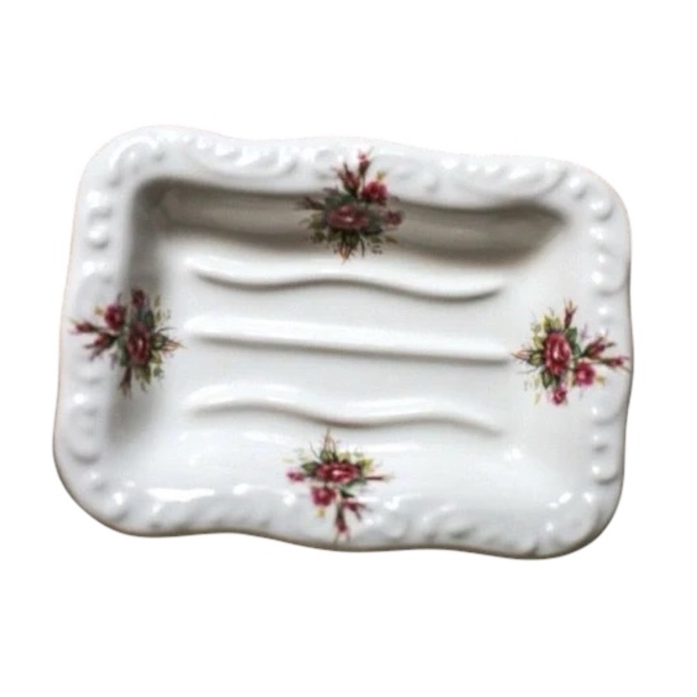 Vintage Athena Glynda Turley Rose Rhapsody Ceramic Soap Dish Pink Floral USA NWT